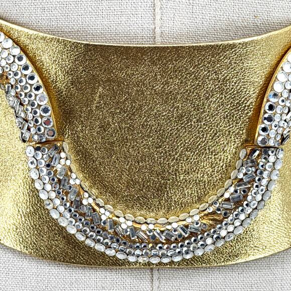 Vintage 80s Henryks Bijoux Gold Genuine Leather Austrian Crystal Belt main image 9
